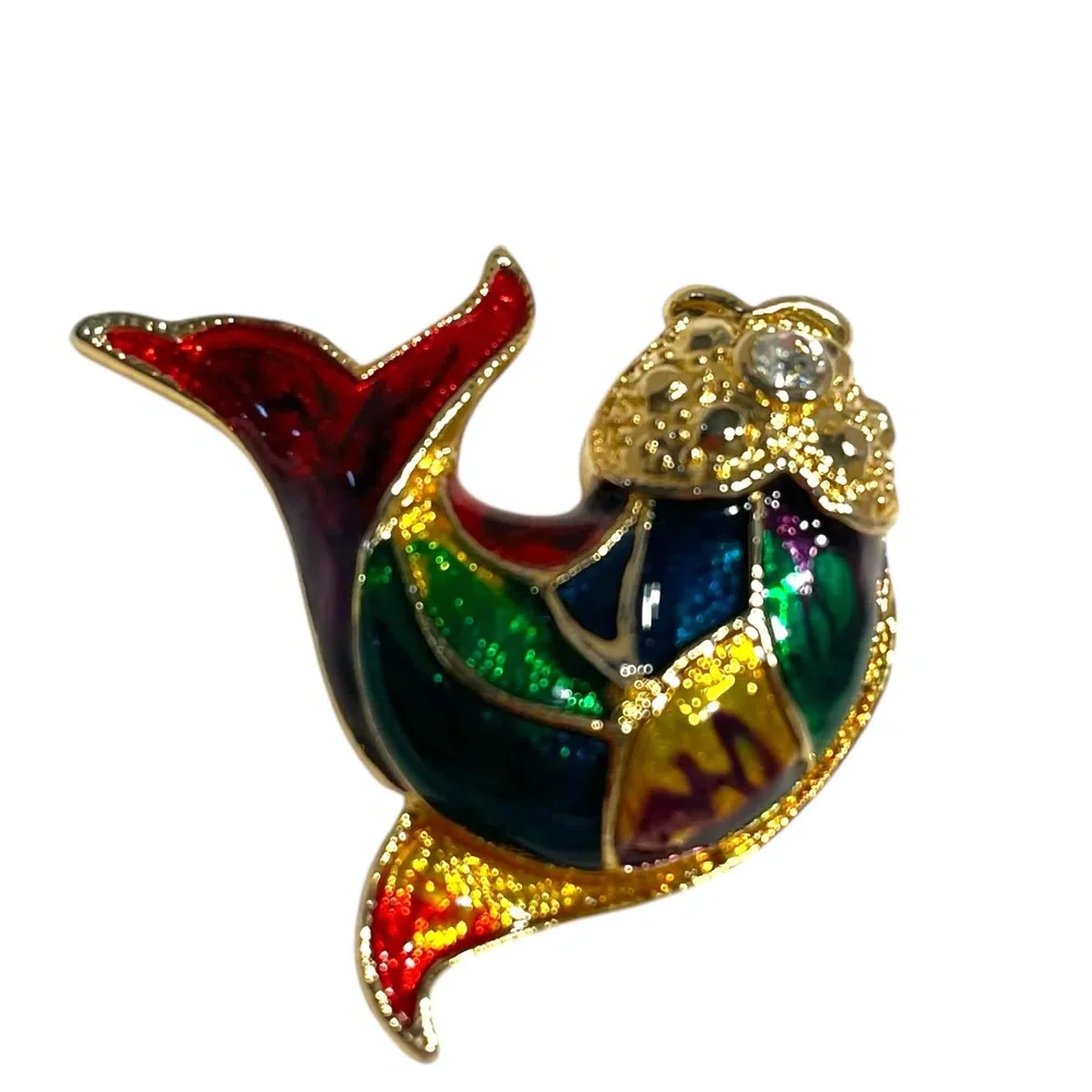 Vintage Enamel Cloisonné Multicolor Koi Fish Tropical Brooch Pin Chic Eclectic‎